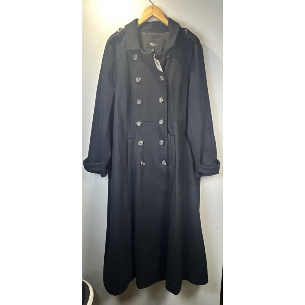 TORRID 3X 22 24 plus FIT FLARE MILITARY FIT COAT WOOL heavy Black Midi $129 NWT - Picture 7 of 16